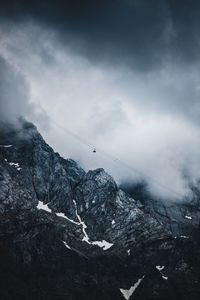 Low angle view of snowcapped mountain against sky