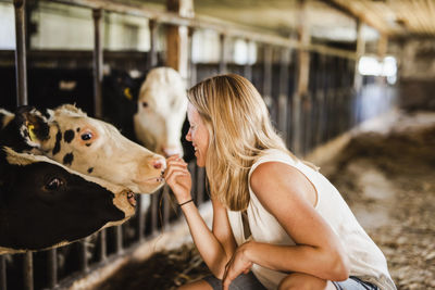 Midsection of woman in farm