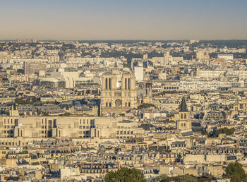 High angle view of townscape against clear sky