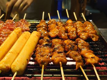 Close-up of meat on barbecue grill