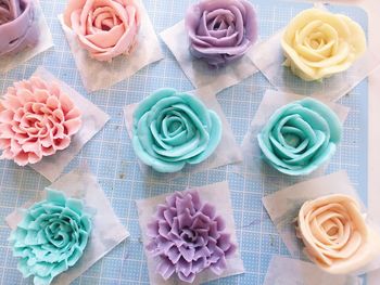 High angle view of roses in bouquet