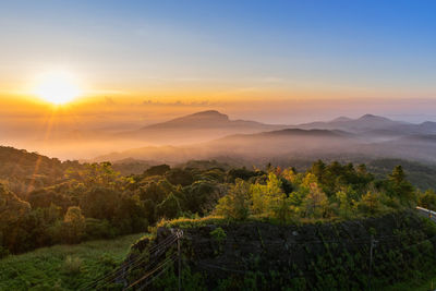 Scenic view of landscape against sky during sunset