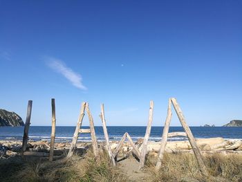 Panoramic view of beach against blue sky