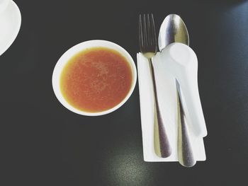 High angle view of breakfast on table