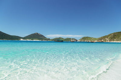 Scenic view of sea against clear blue sky