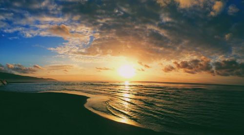 Scenic view of sea at sunset