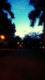 View of illuminated street at night