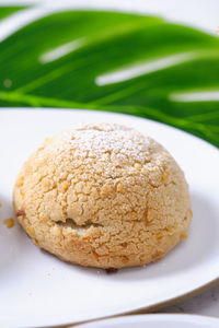 High angle view of bread in plate on table