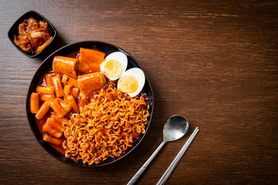 High angle view of food in plate on table