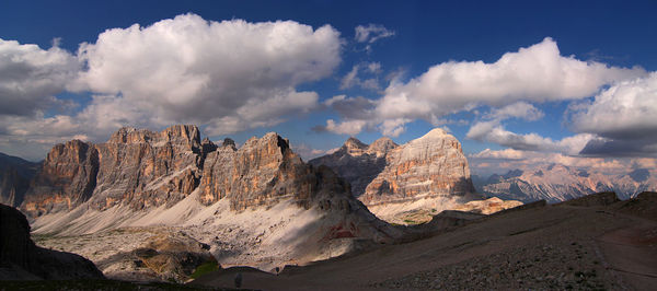 Panoramic view of rocky mountains against sky- dolomiti italy - summer