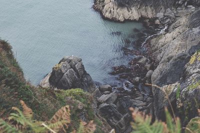 High angle view of rocks on beach