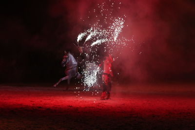 Firework display at night