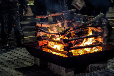 Close-up of fire pit at night