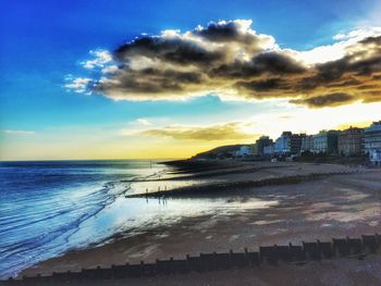 Scenic view of sea at sunset