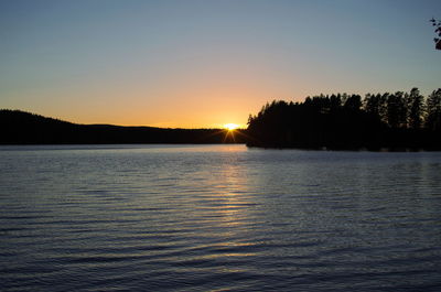 Scenic view of lake against sky during sunset