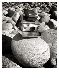 High angle view of stones on rocks