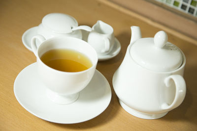 Close-up of tea cup on table