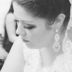 Close-up portrait of young woman looking away