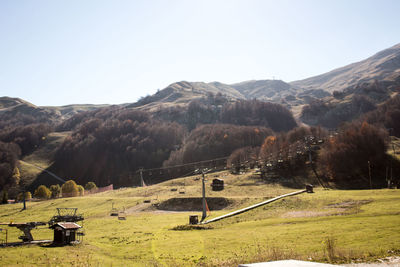 Scenic view of field against clear sky