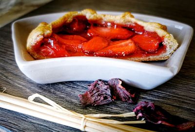 Close-up of dessert in plate on table