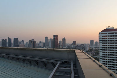 City skyline at sunset