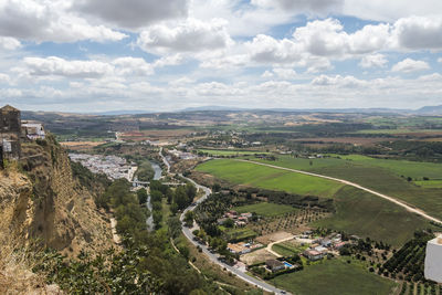 High angle view of townscape against sky