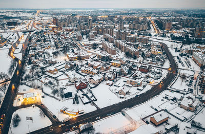 Aerial view of city during winter