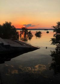 Scenic view of lake against sky during sunset