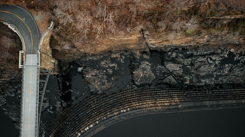 High angle view of arch bridge over canal
