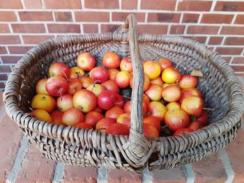 High angle view of apples in basket