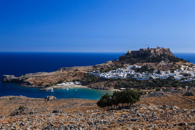 Scenic view of sea against blue sky