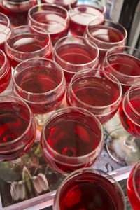 High angle view of glasses on table