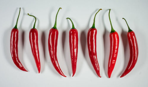 Close-up of red chili pepper over white background