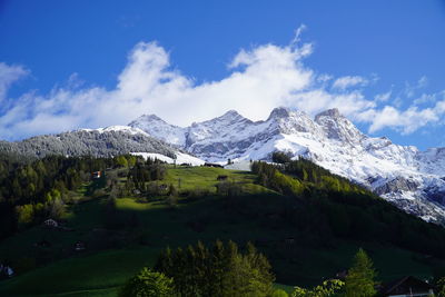 Scenic view of snowcapped mountains against sky