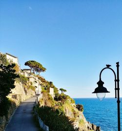 Scenic view of sea against clear blue sky