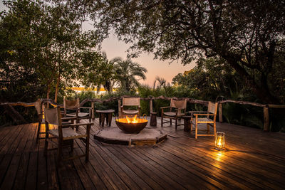 Campfire at sunset in a lodge in africa