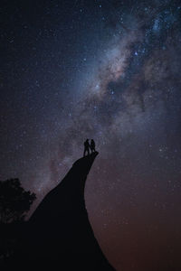 Low angle view of silhouette person against sky at night