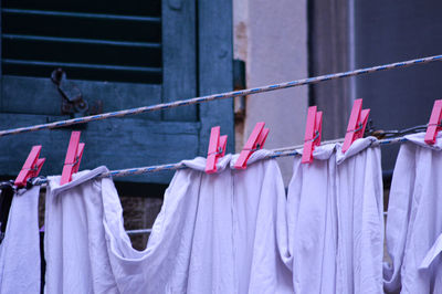 Low angle view of clothes hanging on clothesline