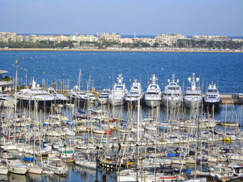 Boats moored in harbor