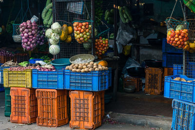 Fruits and vegetables for sale at market stall