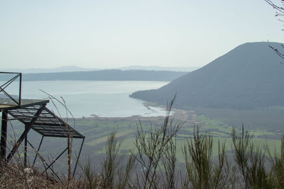 Scenic view of lake against clear sky