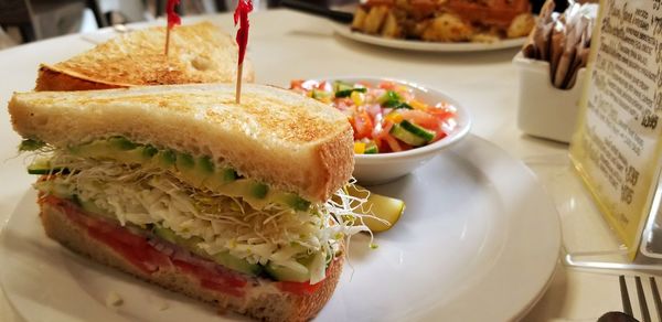 Close-up of food in plate on table