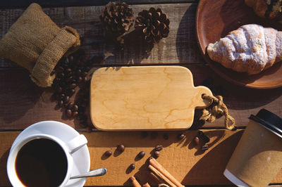 High angle view of coffee on table