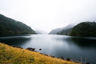 Scenic view of lake against clear sky