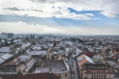 High angle view of townscape against sky