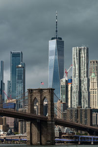 Modern buildings in city against cloudy sky