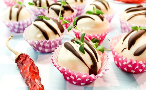 Close-up of cupcakes on table