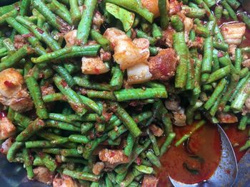 High angle view of chopped vegetables in plate