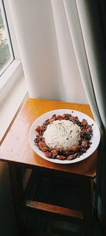 High angle view of breakfast served on table