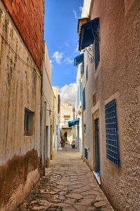 Narrow alley amidst buildings in town